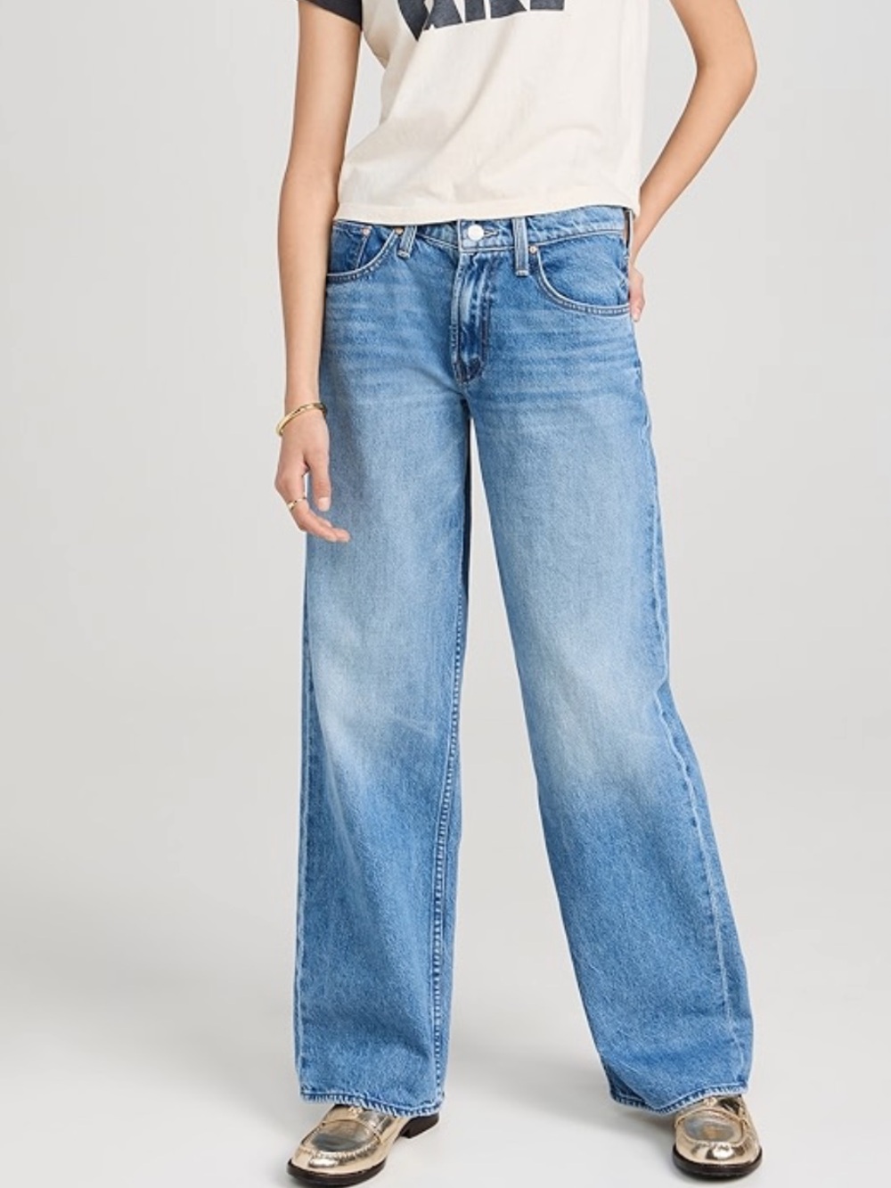 MOTHER Wide Leg Flare Jeans in Light Blue Wash